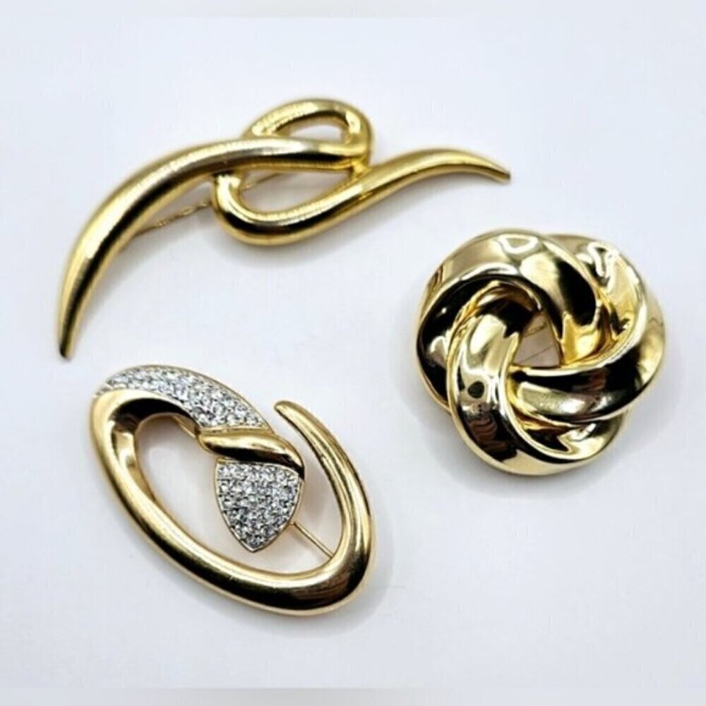 Set of 3 Vintage Gold Tone Mid Century Brooches